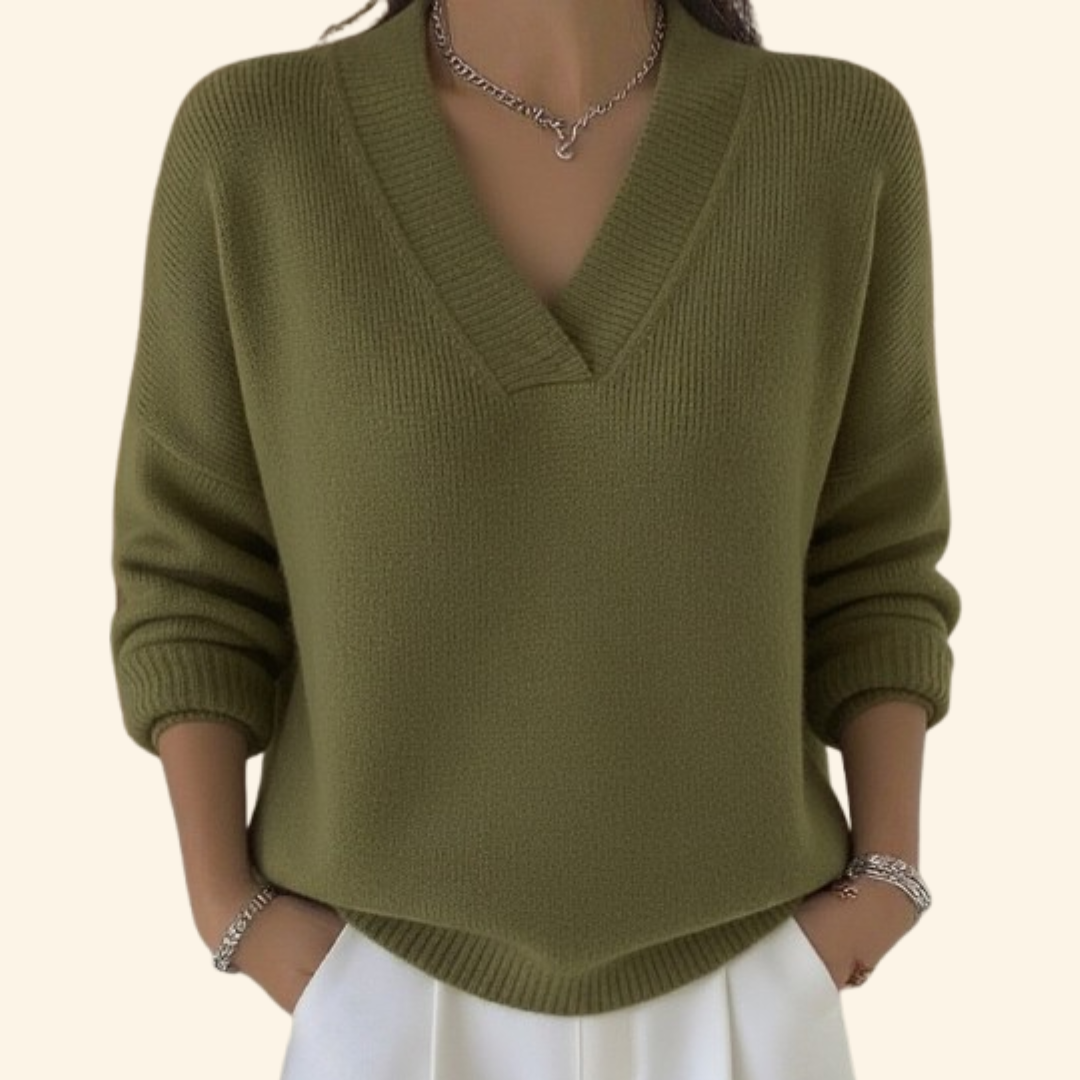 Kerensa | V-Neck Pullover Sweater with Ribbed Cuffs