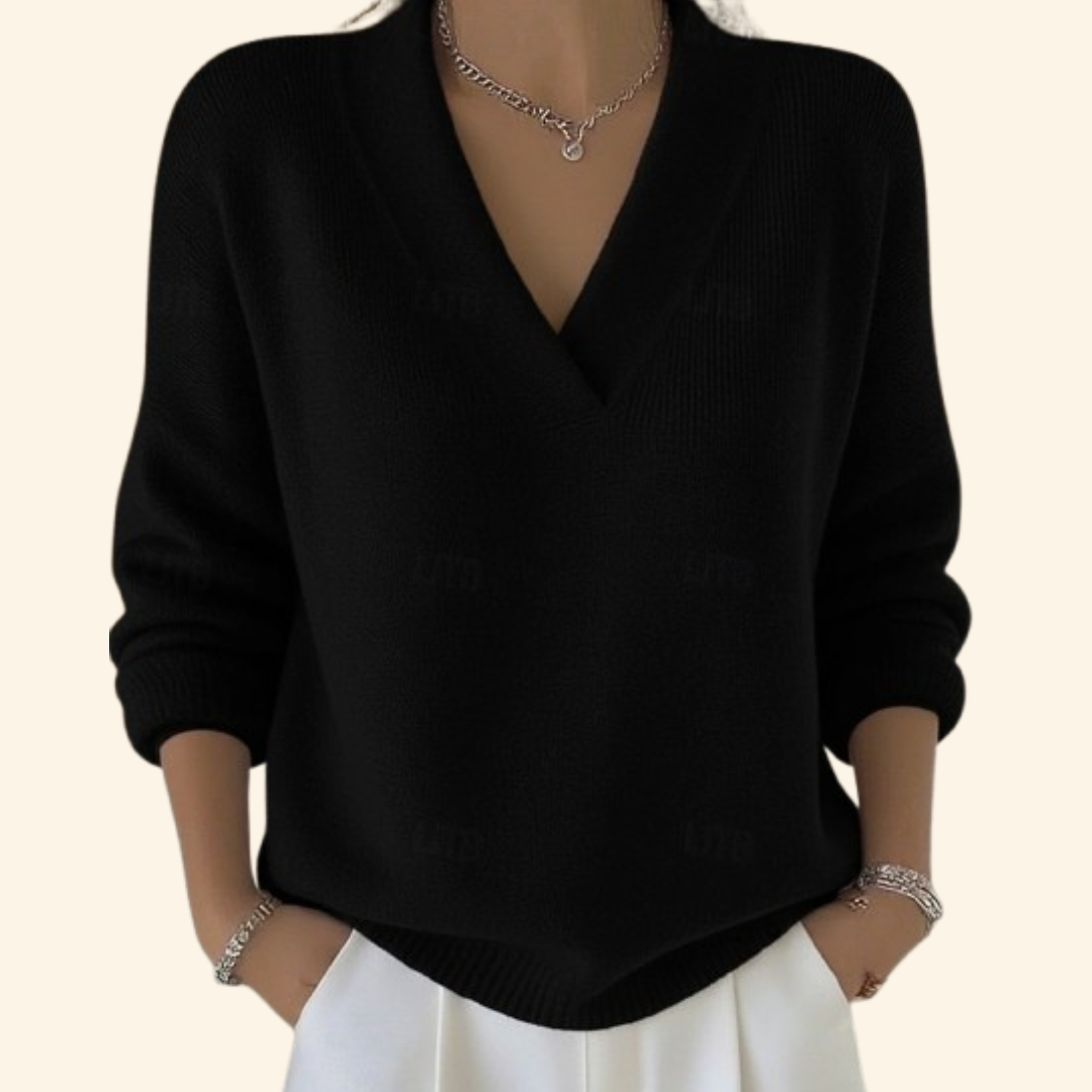 Kerensa | V-Neck Pullover Sweater with Ribbed Cuffs