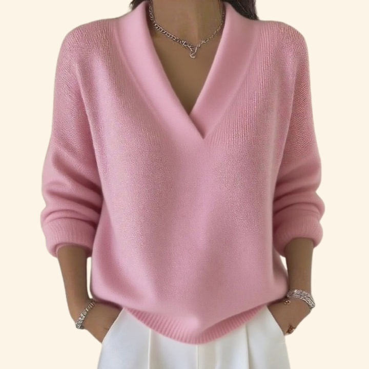 Kerensa | V-Neck Pullover Sweater with Ribbed Cuffs