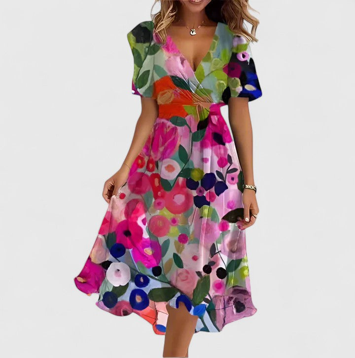 Charity | Floral Short V-Neck Dress