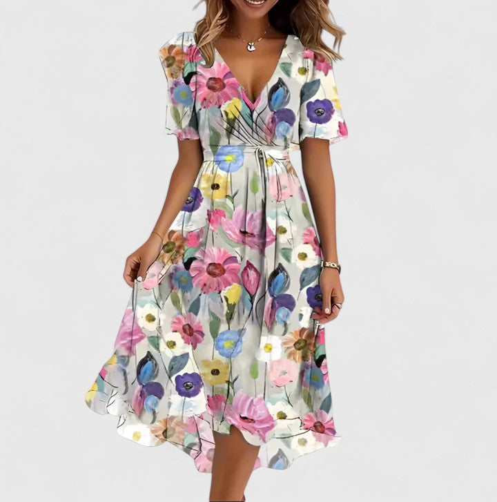 Charity | Floral Short V-Neck Dress