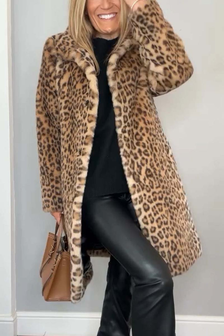 Sapphire | Leopard Print Faux Fur Coat Long