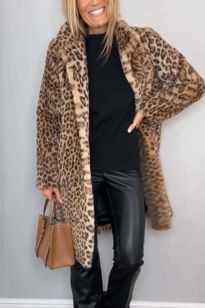 Sapphire | Leopard Print Faux Fur Coat Long