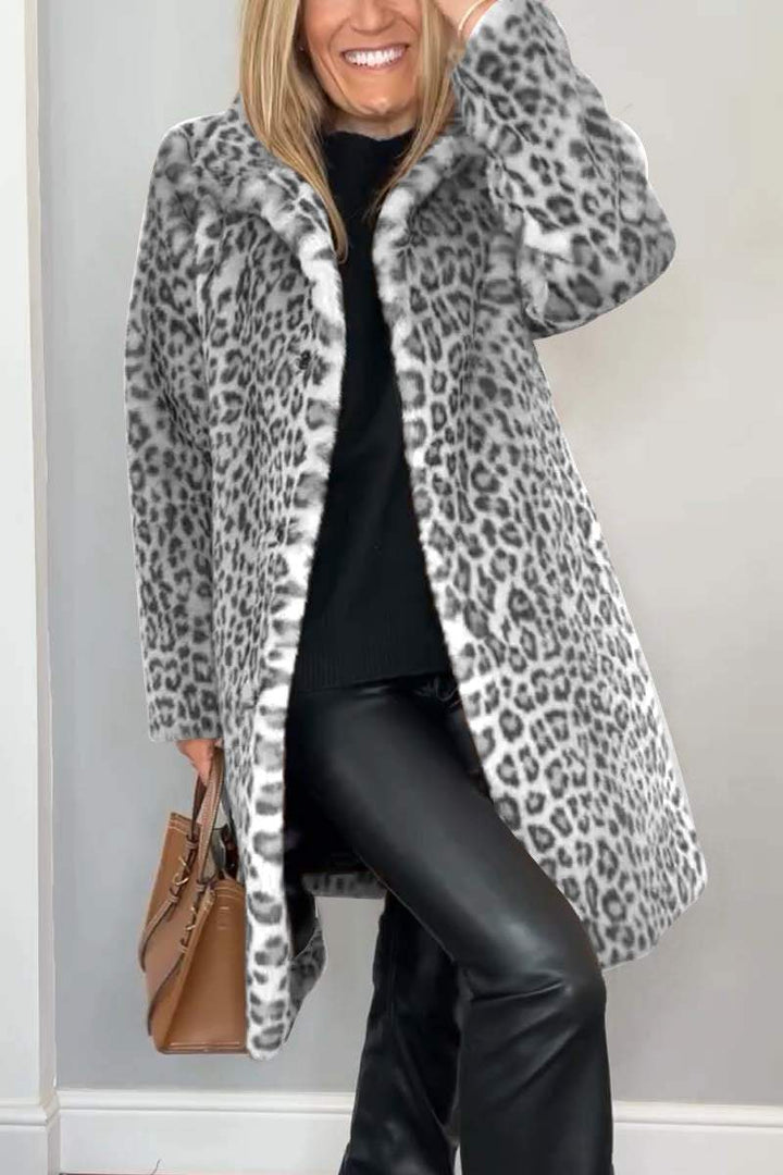 Sapphire | Leopard Print Faux Fur Coat Long