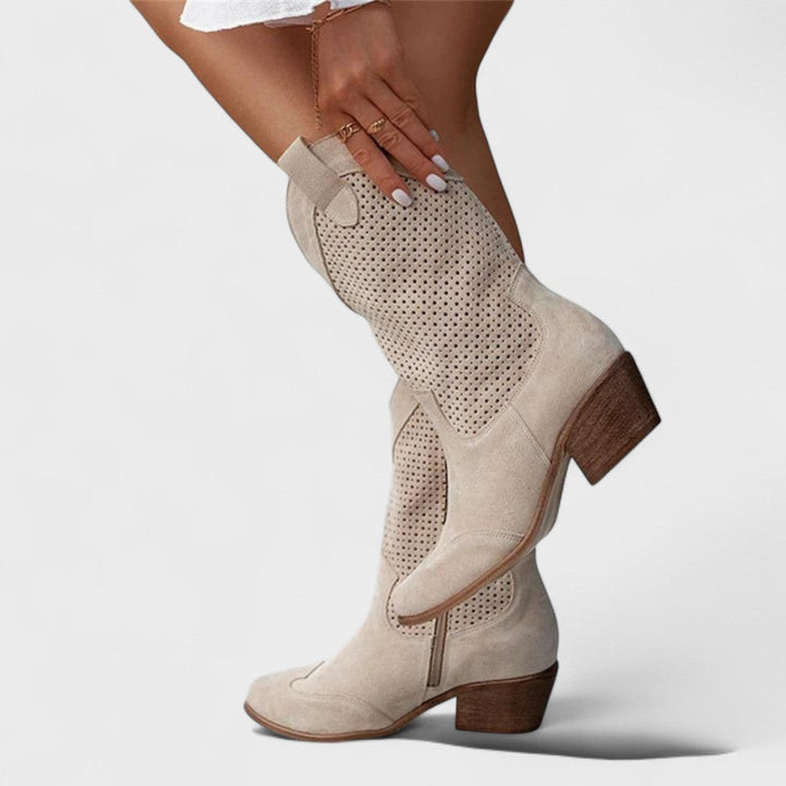 Earlene | Perforated Western Boots with Block Heel