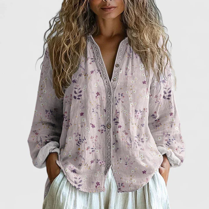 Savanna | Floral Embroidered Bohemian Blouse with Buttons