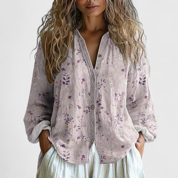 Belinda | Dragonfly Print Blouse with Long Sleeves