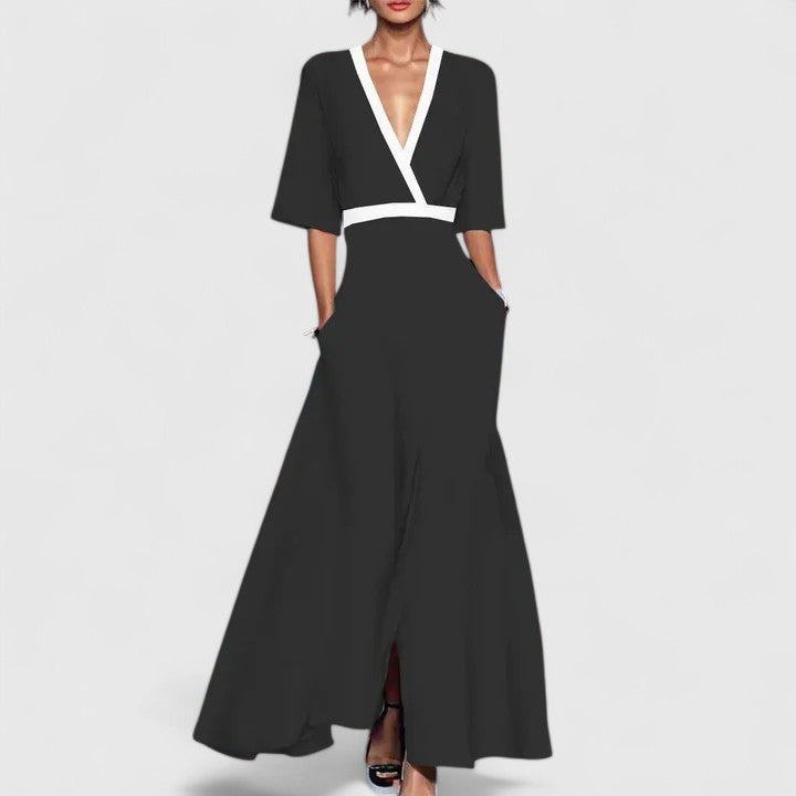 Hattie-Rose | Floral V-Neck Maxi Dress with Sleeves