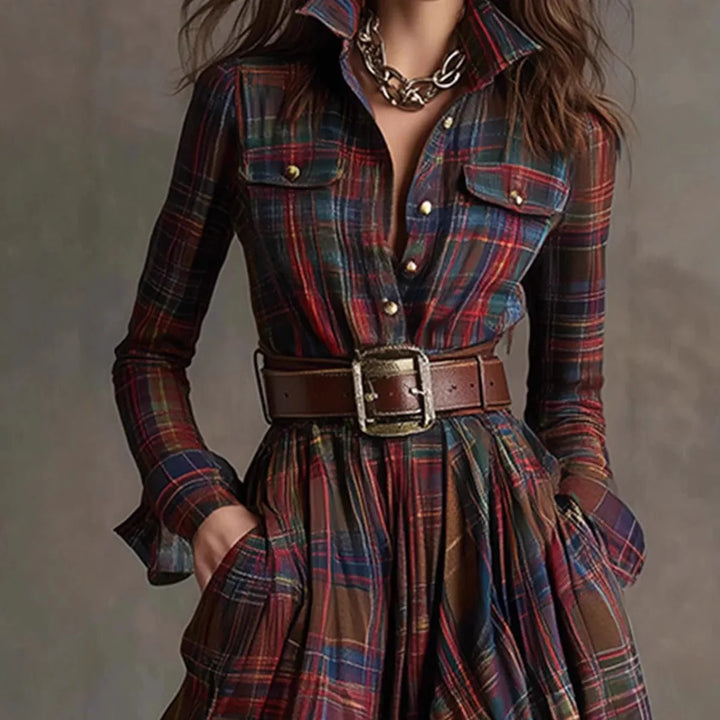 Tessa | Plaid Maxi Shirt Dress with Belt