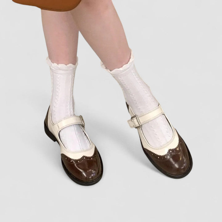 Vidonia | Two-Tone Brogue Mary Jane Shoes with Buckle