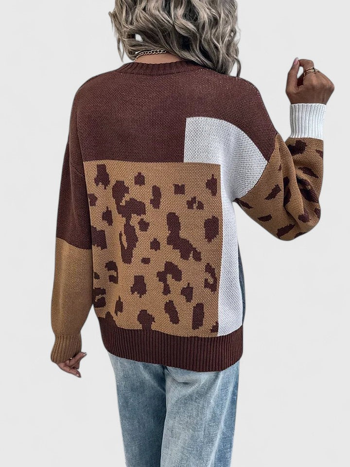 Celandine | Leopard Colorblock Pullover Sweater
