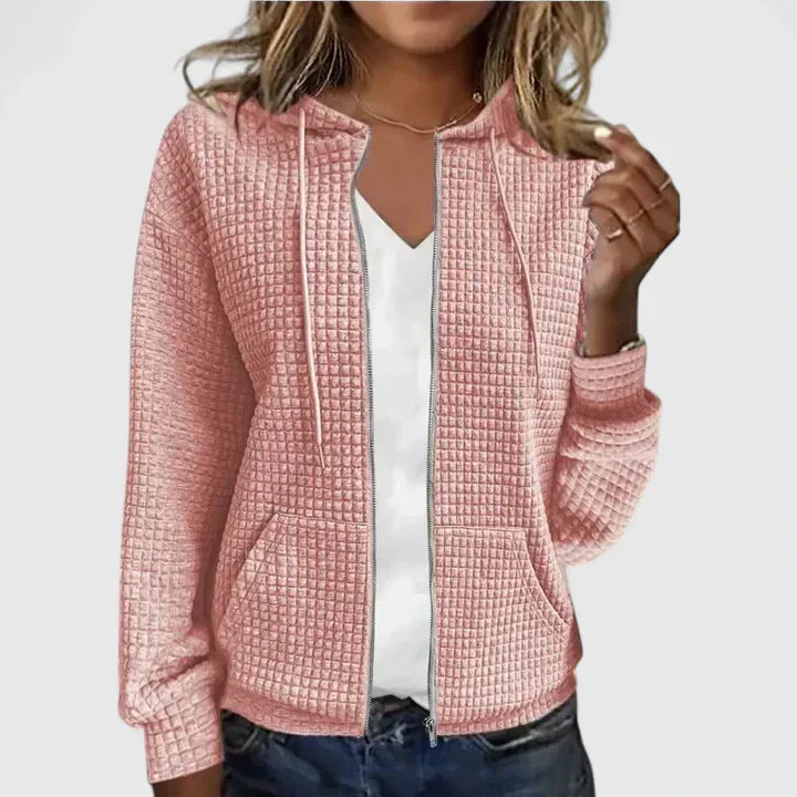 Trudy | Waffle Knit Zip-Up Hoodie Jacket