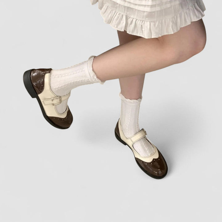 Vidonia | Two-Tone Brogue Mary Jane Shoes with Buckle