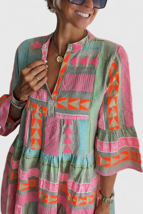Elodina | Pink Geometric Boho Dresses for Women