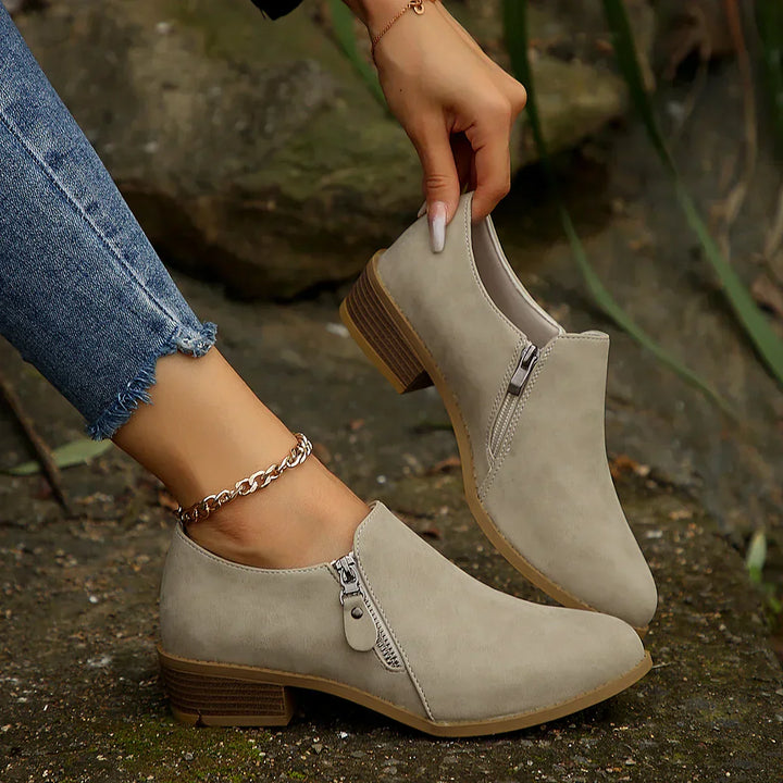 Louise | Slip-On Zipper Ankle Boots with Block Heel