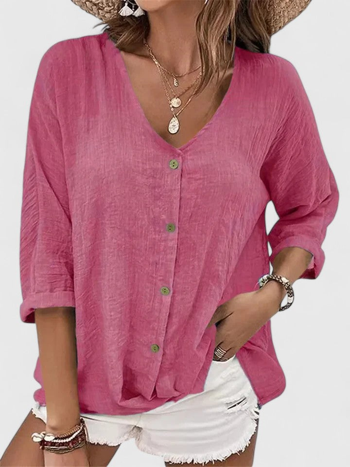 Melora | V-Neck Button-Up Blouse with Long Sleeves