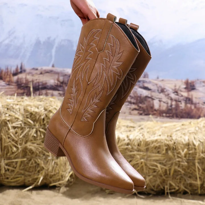 Xaviera | Embroidered Mid-Calf Western Boots