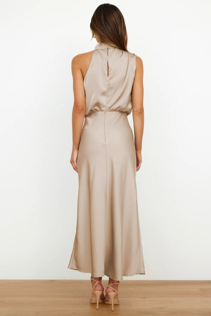 Tessina | Draped Halter Neck Satin Midi Dress