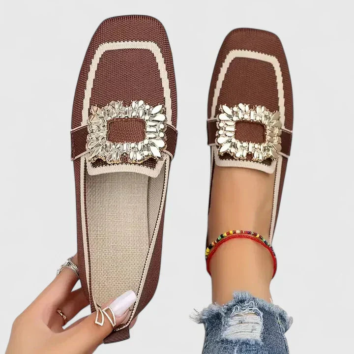 Katharina | Square Toe Loafers with Crystal Buckle
