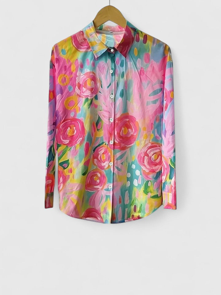 Izzy | Abstract Floral Print Button Up Blouse