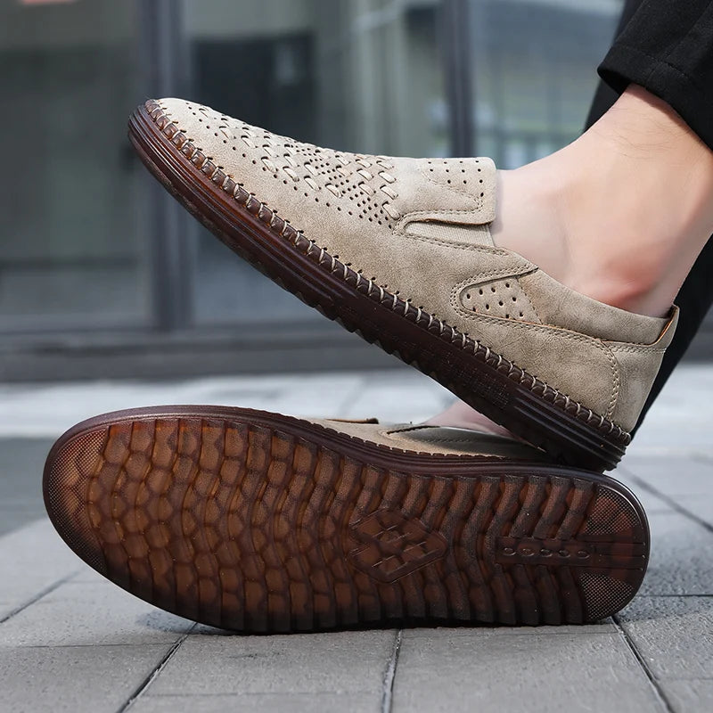 Aaron | Perforated Textured Slip-On Loafers