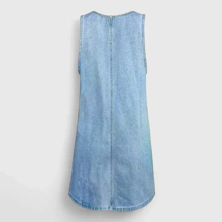 Honora | Light Blue Sleeveless Denim Dress with Pockets