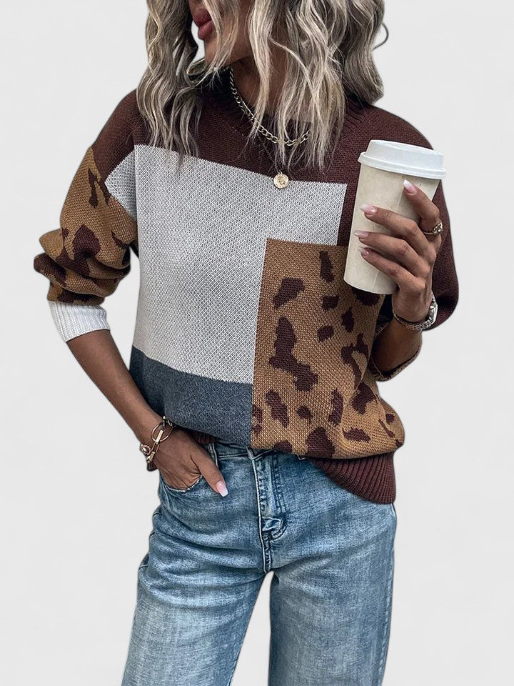 Celandine | Leopard Colorblock Pullover Sweater