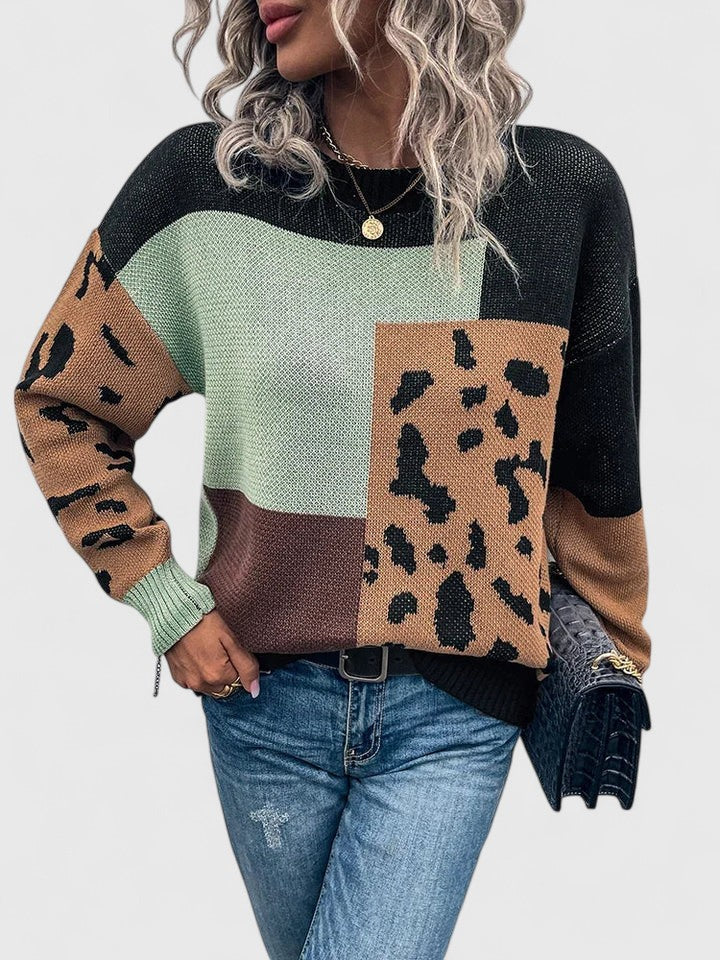 Celandine | Leopard Colorblock Pullover Sweater
