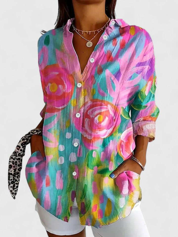 Izzy | Abstract Floral Print Button Up Blouse