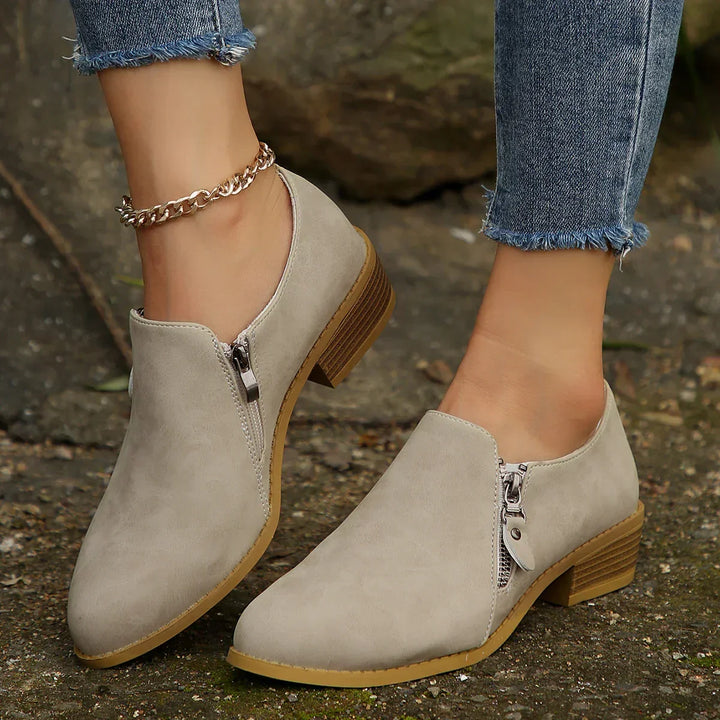 Louise | Slip-On Zipper Ankle Boots with Block Heel