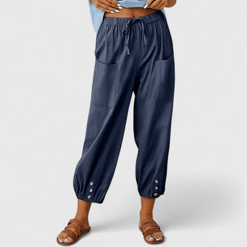 Ashanti | Cropped Cotton Linen Pants with Pockets