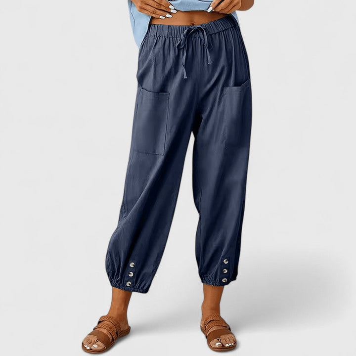 Ashanti | Cropped Cotton Linen Pants with Pockets
