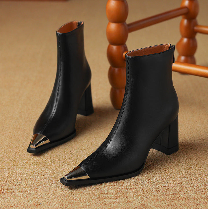 Marjolein | Casual Pointed Toe Block Heel Ankle Boots
