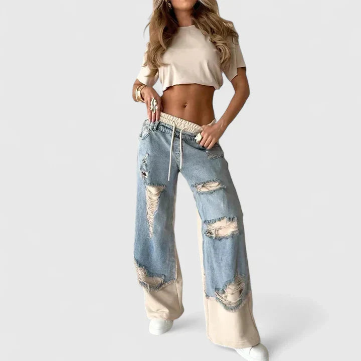 Hedda | Beige Wide Leg Sweatpants with Elastic Waist