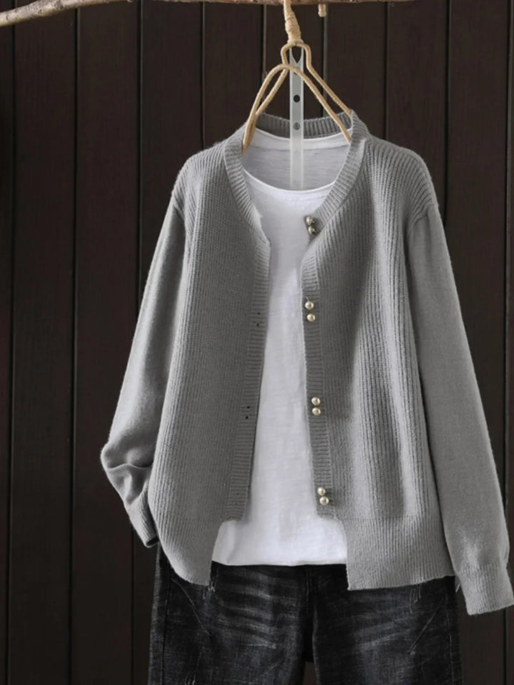 Neva | Ribbed Knit Cardigan with Pearl Buttons