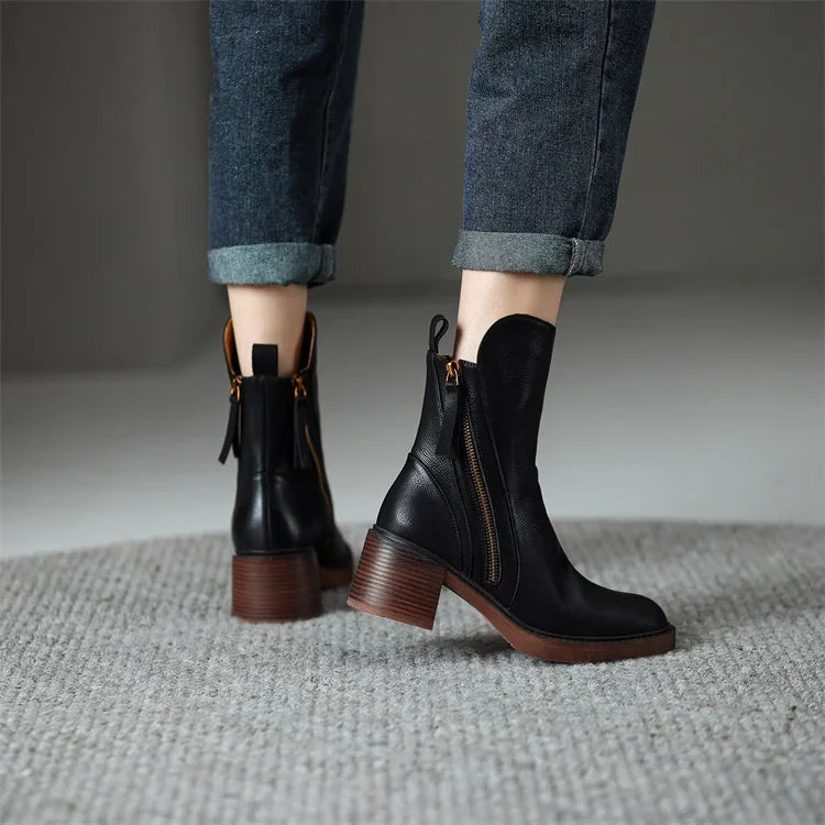 Nyla | Block Heel Ankle Boots with Side Zip