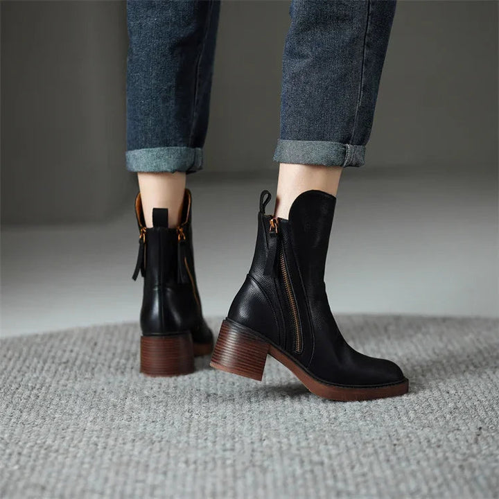 Nyla | Block Heel Ankle Boots with Side Zip