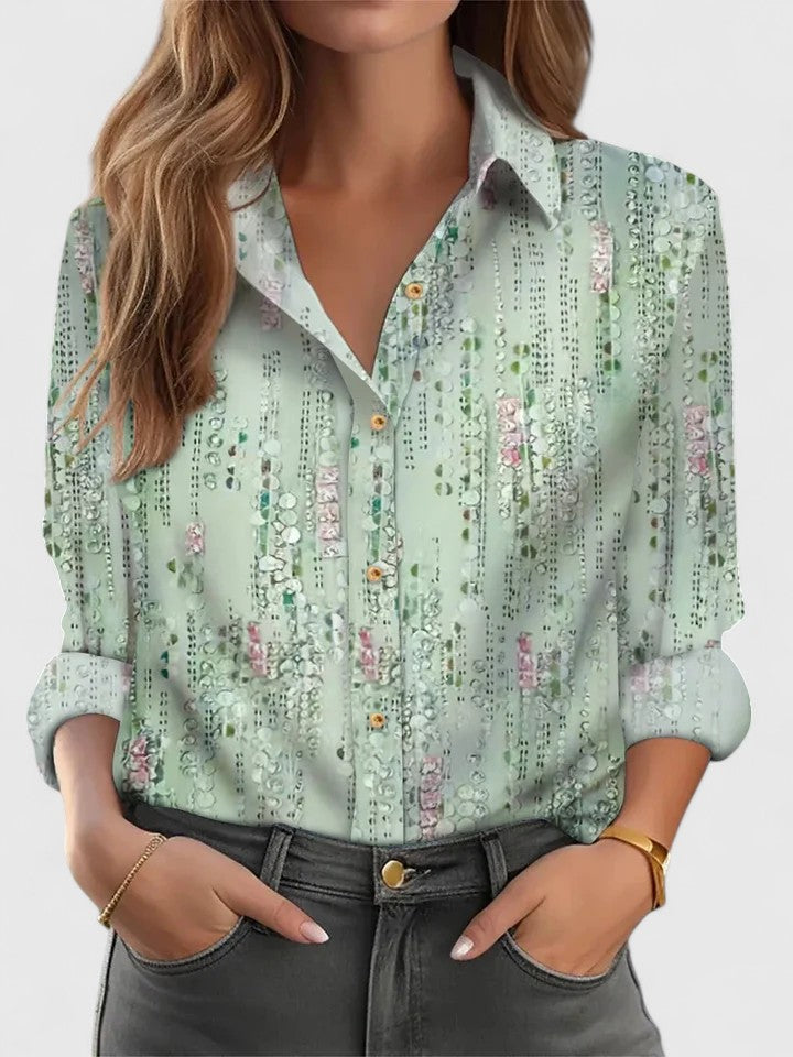 Xiomara | Printed Button-Up Blouse with Long Sleeves