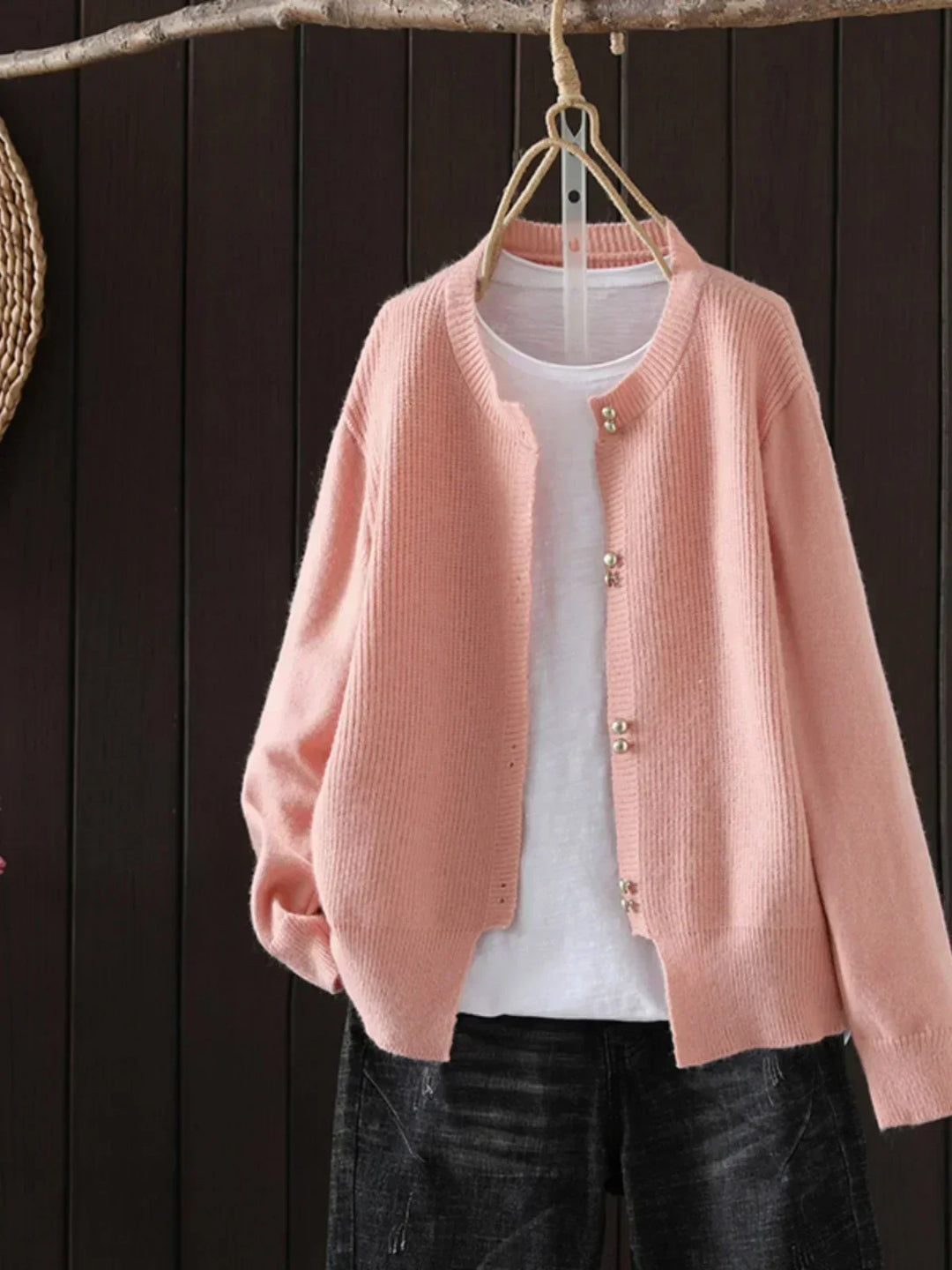 Neva | Ribbed Knit Cardigan with Pearl Buttons