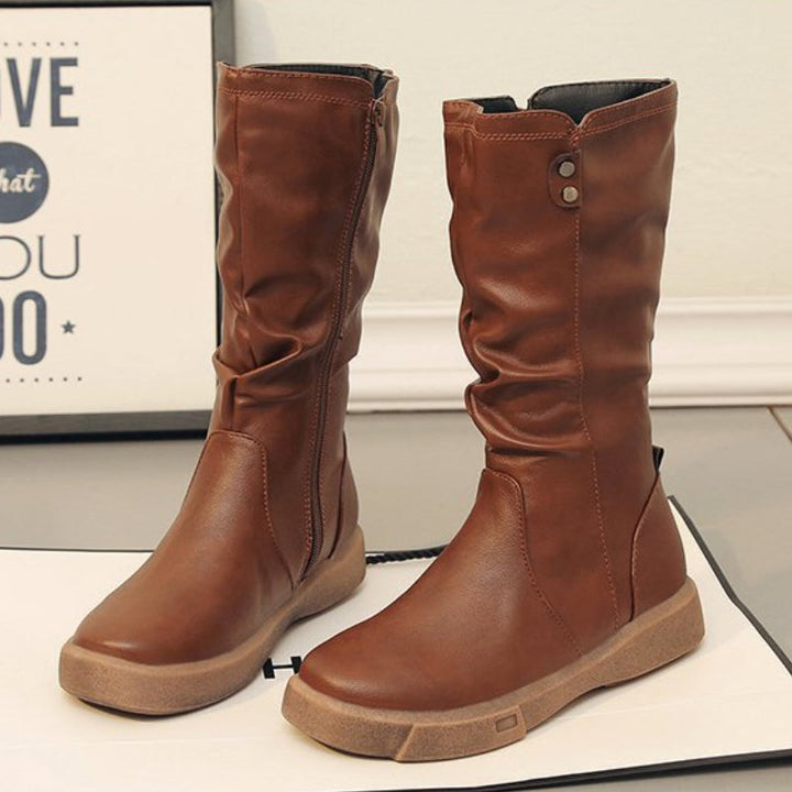 Neoma | Slouchy Mid-Calf Boots with Side Zipper