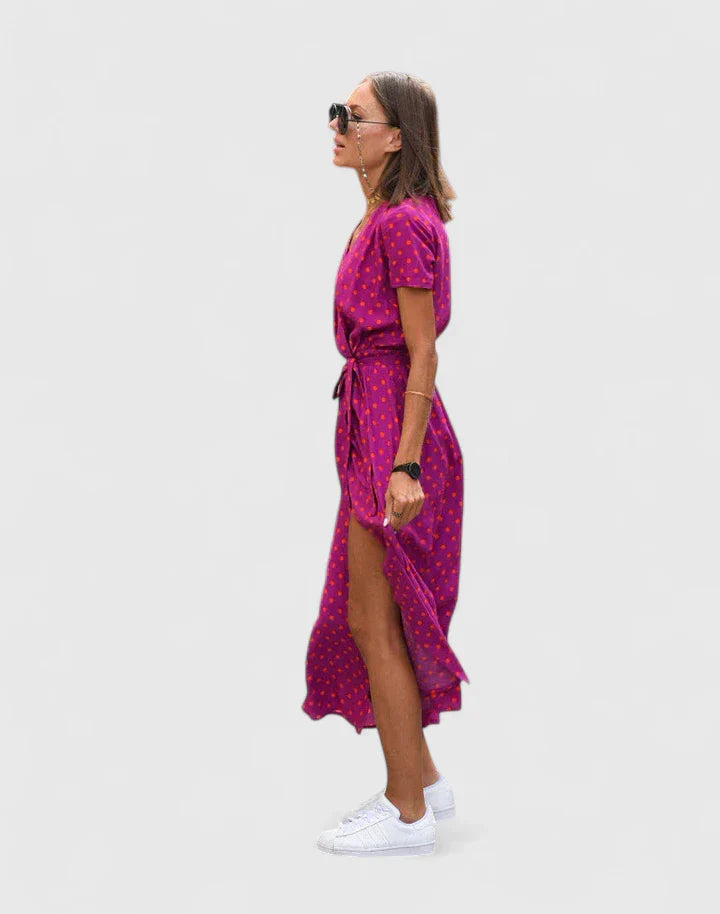Cleopha | Floral Wrap Midi Dress with Belt