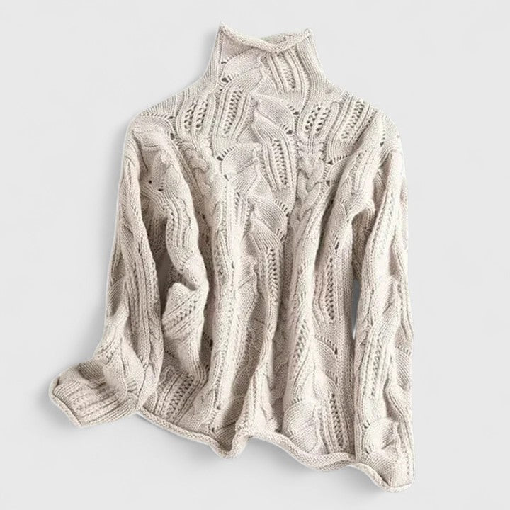 Pansy | Chunky Cable Knit Sweater with Turtleneck