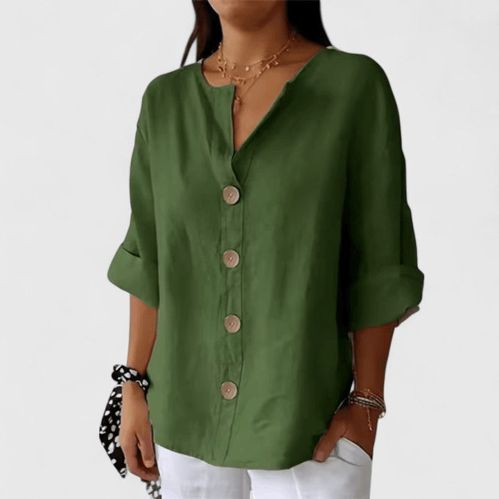 Johanna | Linen Button-Up Blouse with V-Neck