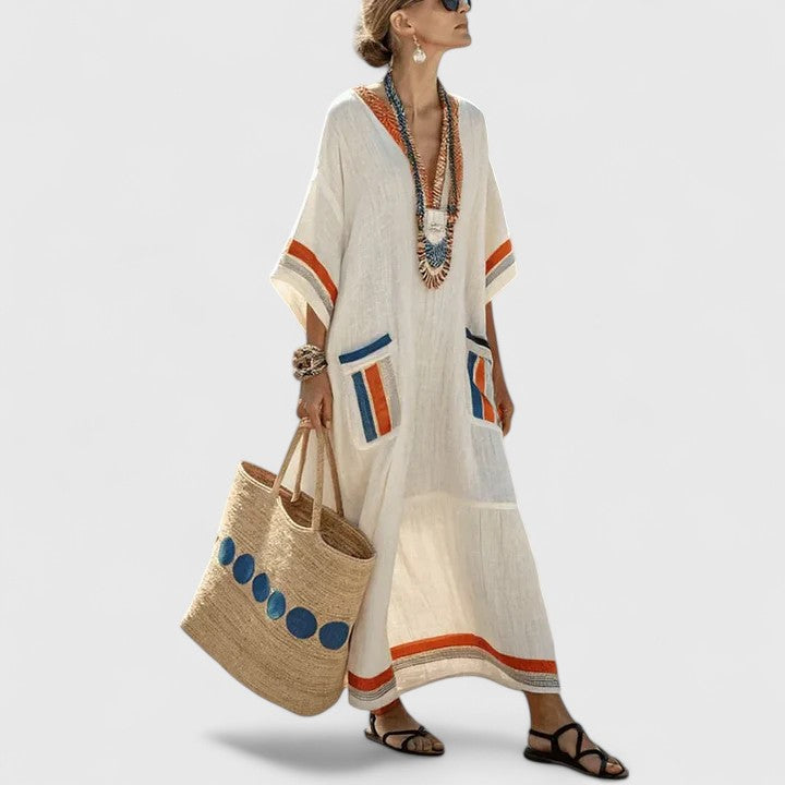Indigo | Embroidered Bohemian Caftan Maxi Dress