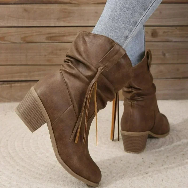 Patrizia | Slouchy Western Boots with Braided Tassel
