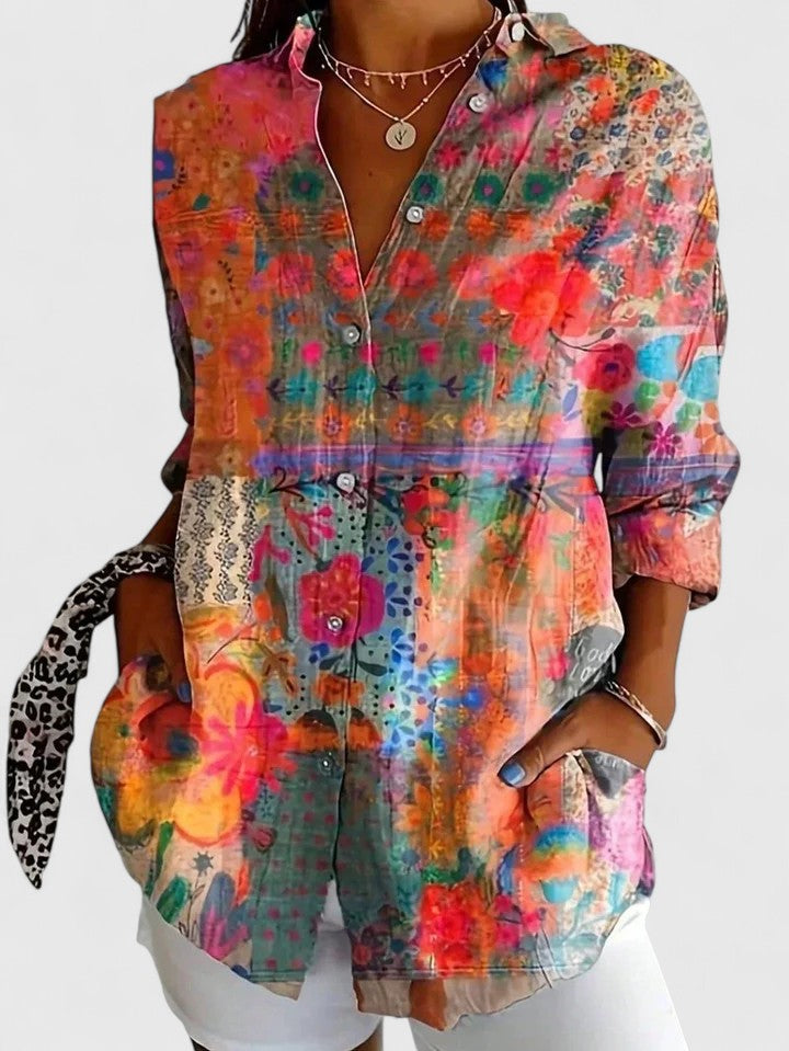 Izzy | Abstract Floral Print Button Up Blouse