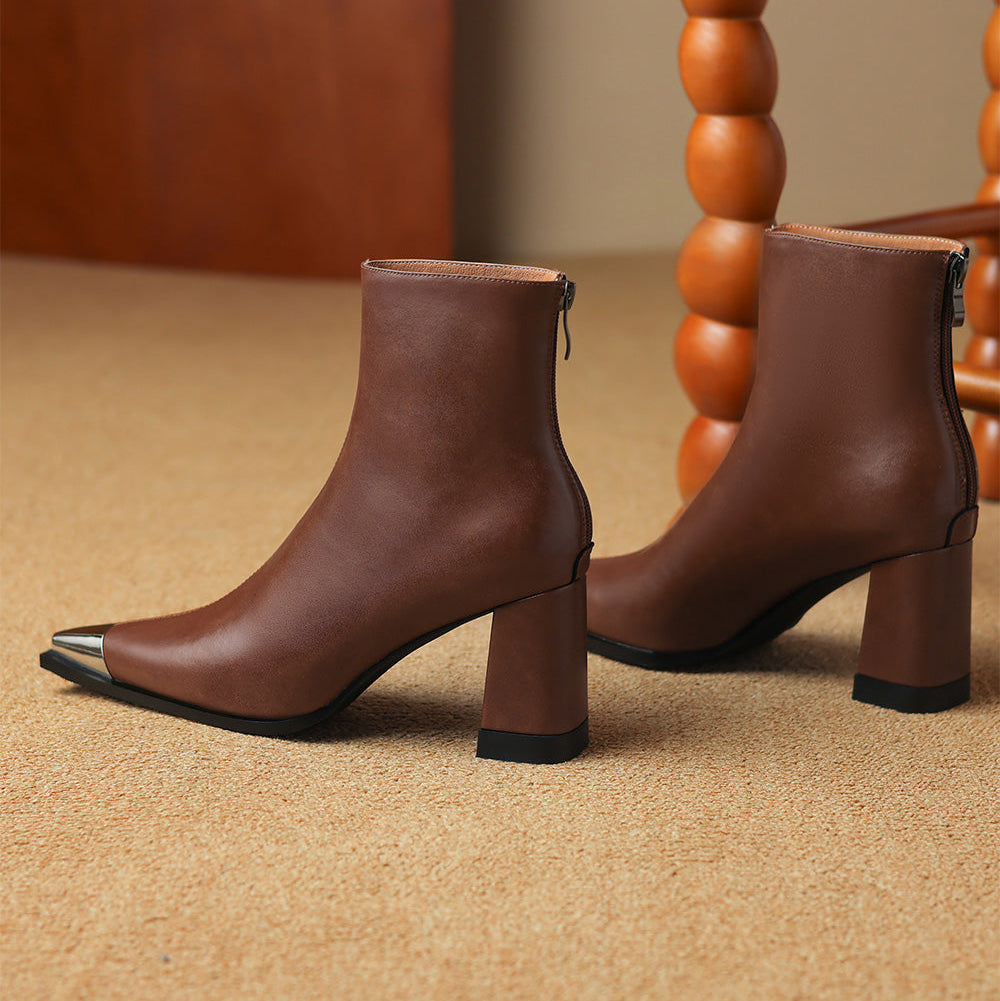 Marjolein | Casual Pointed Toe Block Heel Ankle Boots