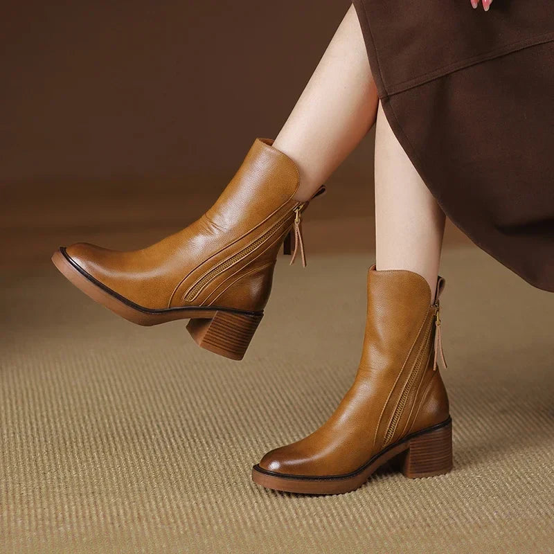 Nyla | Block Heel Ankle Boots with Side Zip