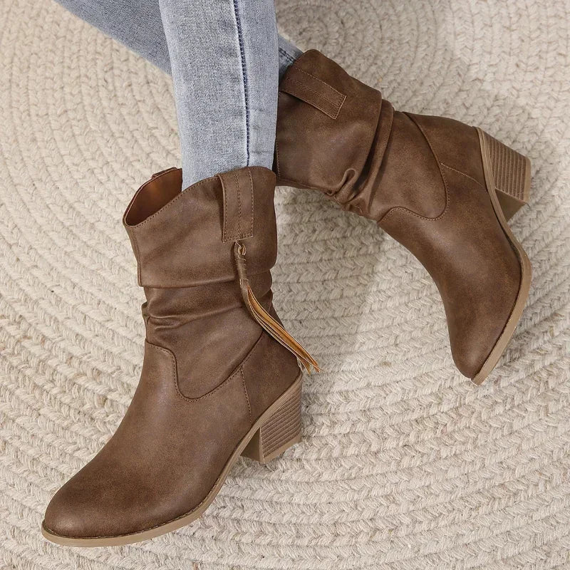 Patrizia | Slouchy Western Boots with Braided Tassel