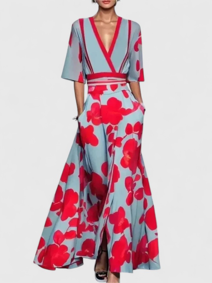 Hattie-Rose | Floral V-Neck Maxi Dress with Sleeves
